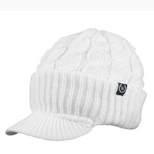 Newsboy Cable Knitted Hat with Visor Bill Winter Warm Hat for Women White